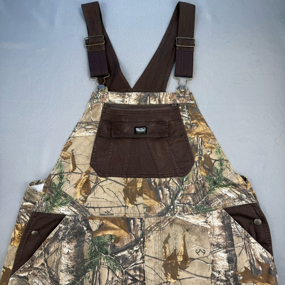 Vtg Walls‎ Realtree Xtra Camo & Brown Hunting Lightweight Overalls Bibs - XL